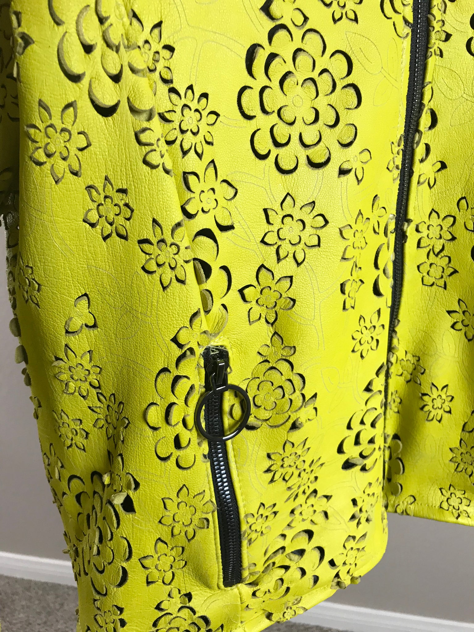 Yellow Floral Laser Cut Italian Lambskin Jacket