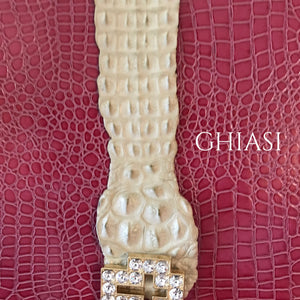 Genuine Crocodile Belt- Creme / Swarovski Crystals Buckle