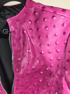 Italian Lambskin Studded Leather Jacket- Fuschia