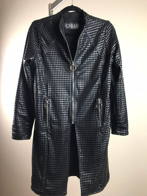 Italian Lambskin Black Laser-Cut Longcoat