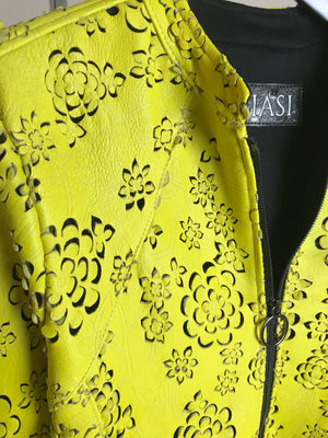 Yellow Floral Laser Cut Italian Lambskin Jacket