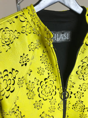 Yellow Floral Laser Cut Italian Lambskin Jacket