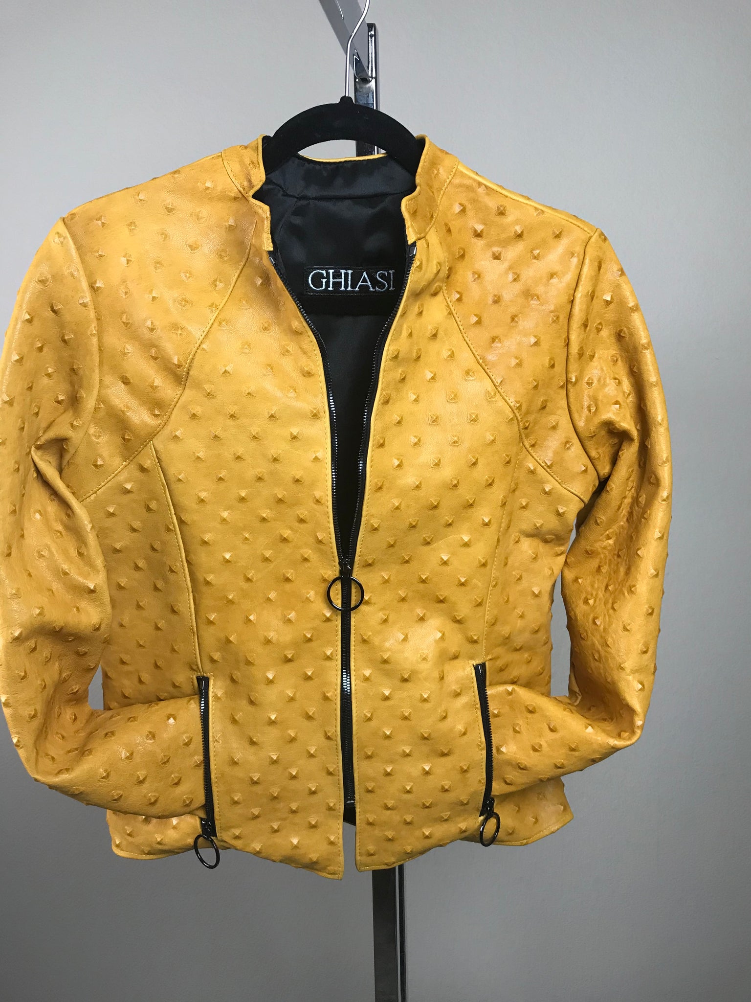 Italian Lambskin Studded Leather Jacket- Butterscotch