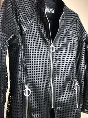 Italian Lambskin Black Laser-Cut Longcoat