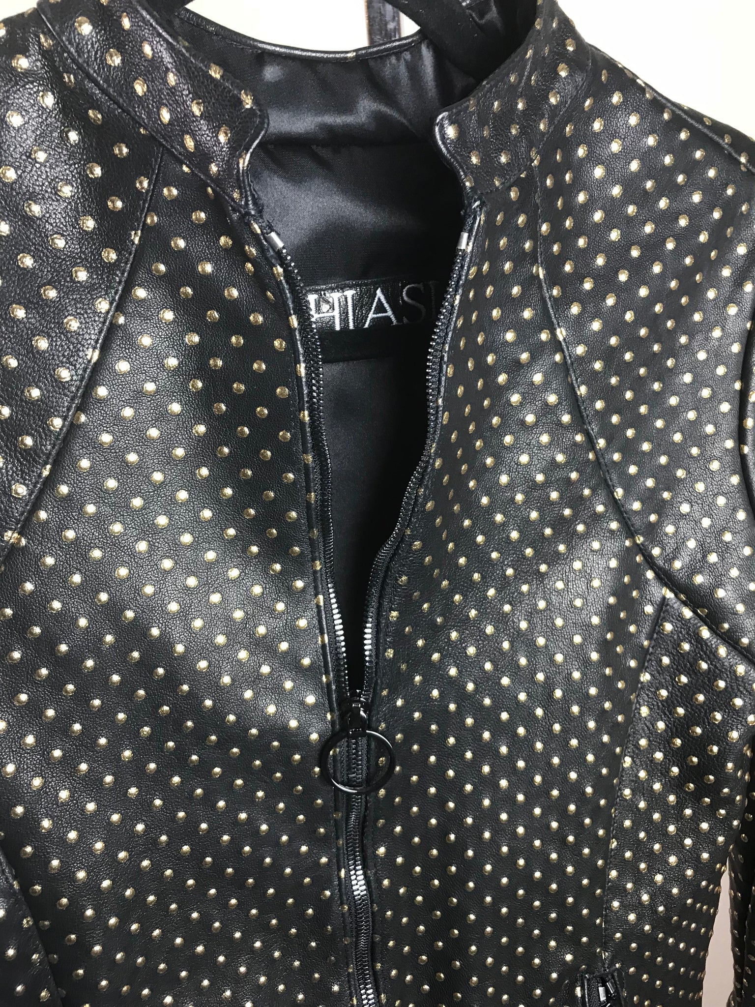 Black and Gold-Dotted Italian Lambskin Jacket